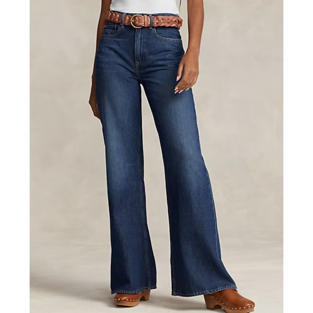 Polo Ralph Lauren High-Rise Wide-Leg Jeans Women 26 Blue 10.5 Oz Egyptian Cotton